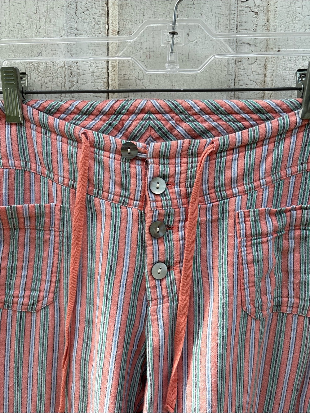 Sundance Coral, Teal & White Striped Button-Front Pants